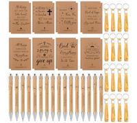 ULELE 48Pcs Christian Gift Set Bulk Bible Verse Inspirational Bamboo Pens 3 x 5 Inch Religious Notebooks Bible Verse Keychains Bulk Jesus Loves You Gifts for Church Sunday School Office Supplies