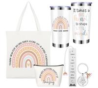 ULELE 5 Pcs Thank You Teacher Gifts for Women, Teacher Appreciation Gift with 20oz Tumbler Mug Canvas Tote Bag Makeup Bag Keychain Bookmark Leaving Inspirational Gift from Students End of The Year