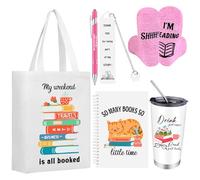 ULELE 6 Pcs Book Lovers Gifts Readers Gift Set Book Accessories with Canvas Bag 20oz Tumbler Socks Bookmark Notebook Ballpoint Pen Book Club Book Themed Gift For Reader Women Librarian