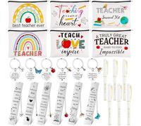 ULELE 6Sets Teacher Appreciation Gift Teacher Multifunctional Makeup Bag Teacher Canvas Pencil Bag with Teacher's Day Keychain, Bookmarks Thank You Gift for Organizing Accessories