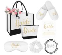 ULELE 7Pcs Bride to Be Gifts Cosmetic Bags Bride Slippers Wedding Party Gifts Scrunchy Bridal Shower Gift Newly Engaged Travel Cosmetic Bag Bachelorette Engagement Gift with Mirror,Eyepatch