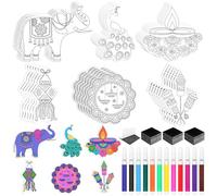 ULELE 84 Pcs Diwali Color Your Own Magnet Happy Diwali Crafts Festival of Lights DIY Coloring Magnet Ornaments Diwali Deepavali Decorations Ornaments Craft Kits for Refrigerator Mandala Decor
