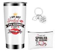 ULELE Gifts for Wife from Husband,I Am Not Spoiled My Husband Just Loves Me Tumbler Cup,Wife Gift-s Stainless Steel Tumbler Keychain Makeup Bag Mothers Day Gifts,Birthday Wedding Love Gift for Wife