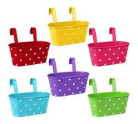 ULELE Metal Hanging Flower Pots With Double-Hook - 6 Pack Colorful Dots Planter Buckets for Fence, Balcony and Garden