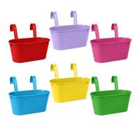 ULELE Metal Hanging Planter Set - 6 Pack Double-Hook Buckets for Plants and Flowers - Iron Fence Planters for Balcony Garden