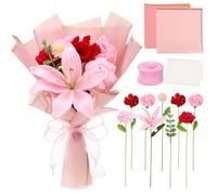 ULELE Mother's Day Carnation Crochet Flowers Bouquet Pink Handmade Crochet Flowers Gift Completed Handmade Crochet Flower Carnations Roses Daisies Lily Wedding Birthday Home Decor