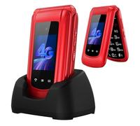 uleway 4G Big Button Mobile Phone for Elderly Sim Free Unlocked Simple Senior Flip Phone Easy to Use Basic Phones with 2.4" +1.8" IPS Screen, SOS Button, Charging Dock 1000mAh Battery (Red)