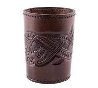 Ulfberth - Premium Viking Cube Tumbler with Dragon Pattern, Genuine Leather, Medieval Mug, Role Play, Re-enactment (Dark Brown Jelly Style)