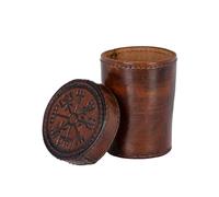 Ulfberth - Viking Dice Cup with Lid, Vegvisir Motif, Genuine Leather, Medieval Leather Cup, LARP, Reenactment (Brown Vegvisir)