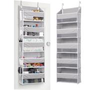 ULG 1-Pack Over Door Organizer with 5 Large Pockets 10 Mesh Side Pockets, 44 lbs Weight Capacity Hanging Storage Organizer with Clear Window for Bedroom Nursery, Kids Toys, Shoes, Diapers, Grey