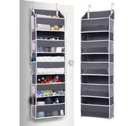 ULG 5-Tier Over Door Organizer with 5 Large Pockets 10 Mesh Side Pockets, 44 lbs Weight Capacity Hanging Storage Organizer with Clear Window Kids Toys, Shoes, Diapers, Dark Grey, 5 Layers