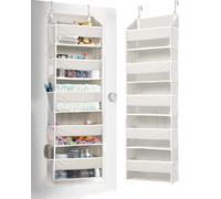 ULG 5-Tier Over Door Organizer with 5 Large Pockets 10 Mesh Side Pockets, 44 lbs Weight Capacity Hanging Storage Organizer with Clear Window for Bedroom Bathroom Kitchen, RV, Camper, Beige