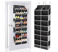 ULG Over The Door Shoe Organizer for Closet Fit 16-24 Pairs with Large Deep Pockets, Narrow Shoe Rack for Door Hanging Boots Storage, Black