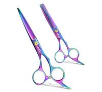 ULG Professional Hair Scissors Kit Right-Hand Razor Edge Barber Scissors Salon Hair Cutting Shears Made of Japanese Stainless Steel, Hand Sharpened 16.5 cm Rainbow
