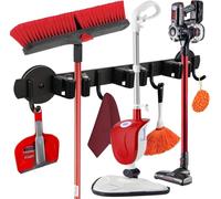 ULIBERMAGNET Magnetic Mop Broom Holder, Movable Magnetic Broom Holder Rack, Non-Slip Wall Mounted Utility Storage Mop Shovel Hanger for Garage, Kitchen, Laundry, Garden (3 Racks / 4 Hooks)
