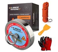 ULIBERMAGNET Neodymium Magnet N52, Round, 20mm, 500kg Vertical Pull, 15m Rope, Corrosion Resistant, for Fishing, Lifting, Hobbies