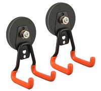ULIBERMAGNET New Upgraded Heavy Duty Magnetic Garage Hooks,2 Pack Strong Large Magnet Hooks for Power Drill,Garden Tools,Hose,Pegboard,Garage, Workshop,Magnetic Storage Hook for Hanging(Orange)