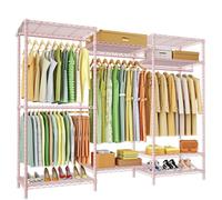 Ulif E13 Heavy Duty Clothes Rack（With 4 Hanger Rods & 8 Shelves） Freestanding Clothing Racks for Hanging Clothes，Adjustable Closet Organizer，Metal Garment Rack 63" W x16 D x77 H，Max Load 900LBS，Pink