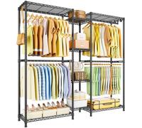 Ulif E4 Clothes Rack, Heavy-Duty Garment Rack, Metal Freestanding Clothing Organization Storage System Can Be L-Shaped with Shelves and Hangers, Max Load 920lbs, 71.6" W x 14.5" D x 79.3" H, Black