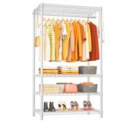 Ulif H4 Clothes Rail, Metal Clothes Rack with 4 Height Adjustable Shelves, Multi-Functional Clothing Rail with Hooks, Portable Closet Wardrobe for Bedroom, 90 x 35.6 x 194.5 cm (W x D x H), White
