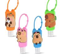 Ulife Mall 4 Pcs Cute Cartoon Kids Refillable Bottles Travel Containers Empty Plastic Bottle with Silicone Case Keychain Carrier, 30 ml Portable Leak Proof Flip Cap Keyring Bottles - Capybara