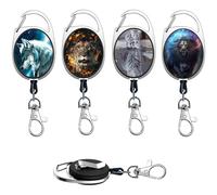 Ulife Mall 4 PCS Personalised Retractable Keychains Badge Reel Clips, Carabiner Lanyard Extender with Steel Belt Clips Badge Reel Holder with Pattern for Key Ring ID Name Card(Style 1)