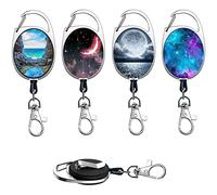 Ulife Mall 4 PCS Personalised Retractable Keychains Badge Reel Clips, Carabiner Lanyard Extender with Steel Belt Clips Badge Reel Holder with Pattern for Key Ring ID Name Card(Style 2)