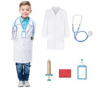 Ulife Mall 5pcs Doctor Costume for Kids, Lab Coat with Stethoscope Doctor Dress Up for Halloween Career Day Role Play Boys Girls Playset Nurse Costume for Kids 4-6 years