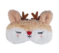 Ulife Mall Cute 3D Christmas Reindeer Kids Eye Masks, Fluffy Soft Silk Plush Christmas Reindeer Sleep Eye Mask Plush Cartoon Eye Cover Novelty Personalised Travel Blindfold for Girls Boys- Beige&White