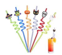 Ulife Mall Halloween Party Straws, 6PCS Reusable Drinking Straw Halloween Party Decorations Skeleton Ghost Pumpkin Bat Witch Curly Plastic Straws Kids Birthday Decor Favors