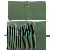 UlifeBetter 2Pcs Travel Makeup Brush Holders, Folding Travel Makeup Brushes Case Bag Rolling Bag Makeup Brush Organizer for Women's Cosmetic Bags Pouch Case Roll-up PU Leather (Dark Green)
