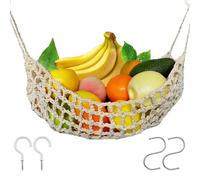 UlifeBetter Hanging Fruit Hammock Under Cabinet, 12.8×16in Macrame Fruit Baskets Hanging Fruit Basket with 4 Hooks Fruit Net Hanging Storage Veggie Hanger Basket for Kitchen Home Boat Rv(Beige)