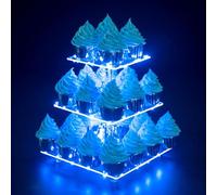 Ulifeme 3 Tier Cupcake Stand Acrylic Square Tower Display + Blue LED String Light, Cake Holder Dessert Tree Tower for Birthday, Wedding, Graduation, Anniversary, Party Decoration, Diameter 15/20/25cm