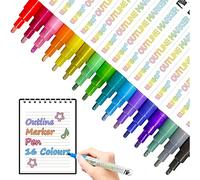 Ulifeme Outline Pens, 16 Colours Outline Marker Pens for Gift Card Writing, Birthday Greeting, Kids Painting, DIY Art Crafts or Party Drawing, 1mm to 3mm Smooth Writing Double Line Pens for Children