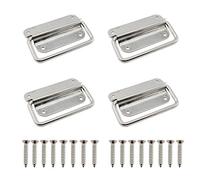 Ulifestar 4 Pack Stainless Steel Wardrobe Handle, Foldable Boat Hatch Latch Cabinet Lifting Ring Pull Handle,Cabinet Pull Handle Accessories,Toolbox Door Chest Handle Large
