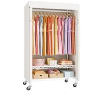ULIFHOME P6C Rolling Clothes Rack with Cover, 3-Tier Covered Clothing Rack