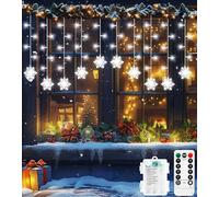 ULIGHTOWN Christmas Window Light Battery Powered 90 LED 3.5M Snowflakes Curtain Lights, Christmas Lights 8 Modes, Waterproof Icicle Lights for Window, Garden, Party, Bedroom, Patio Decoration (White)