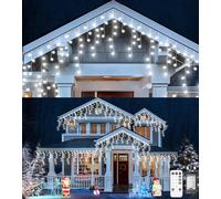 ULIGHTOWN Icicle Outdoor Christmas Lights, 5M 120LED Icicle Lights Outdoor Waterproof, Remote/8 Modes/3 Timer Fairy Lights Plug in for Home/Window/Party/Indoor Decor (Cool White)