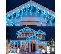 ULIGHTOWN Icicle Outdoor Christmas Lights, 5M 120LED Icicle Lights Outdoor Waterproof, Remote/8 Modes/3 Timer Fairy Lights Plug in for Home/Window/Party/Indoor Decor (Blue White)