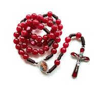 ULIJTH 10mm Acrylic Bead Rosary Necklace Vintage Weave Catholic Religious For Pendant Necklaces For Men Women Jewelry Charm Necklace