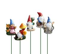 ULIJTH 5Pieces Garden Elves Flower Pots Stakes Outdoor Resins Gnomes Dwarf Miniatures Figurines Flower Bed Landscape Decoration