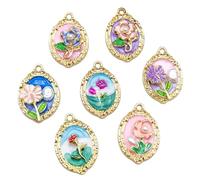 ULIJTH Handmade Jewelry Accessories Set Of 7 Vibrant Oil Drip Pendants In Floral And Nature Themes Jewelry Components Customizable Rose Sunflower Charm