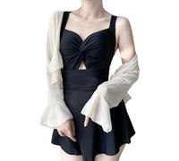 ULIJTH Hollows Out Bathing Suit Swimdress For Women 1 Pc Swimsuit With Covers Up Fashion Skirt Swimwears Beachwear