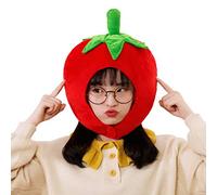 ULIJTH Lovely Tomato Shape Plush Hat Funny Fruit Stuffed Toys Headgear Warm Earflap Cap Performance Cosplay Party Photo Props Black Hats For Men