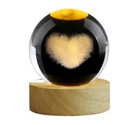 ULIJTH Modern Crystal Ball Nightlight With Wood Frame Heart Pattern Energy Efficient LED Litght For Bookshelfs Windowsill Glowing Crystal Ball Night Lights