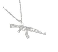 ULIJTH Stylish Submachine Pendant Dazzling White Gold Plated Chain Hipsters Streetwear Diamonds Accessory For Women And Men White K Gold Pendant Necklace