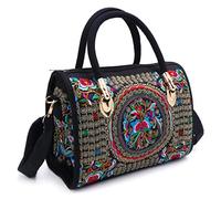 ULIJTH Women Floral Embroidered Handbag Ethnic Canvas Shopping Tote Zipper Bag Chain Crossbody Lady Crossbody Shoulder Leather Messenger Satchel Classic Shoulder Tote Closure Small Purses Kids Girls