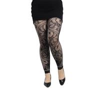ULIJTH Womens Floral Patterned Footless Lace Tights Rhinestones Pantyhose Leggings Hosiery Cosplay Party 90s Costume Rhinestones Tights