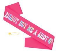 Ulikee 21st Birthday Sash for Women, Hot Pink + Iridescent, '21&Hot BUY ME A SHOT', Party Favor