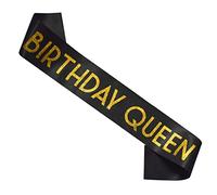 Ulikee 'Birthday Queen' Sash, Black Birthday Sash with Gold Glitter Letters for Girls or Women Birthday Gifts Favors